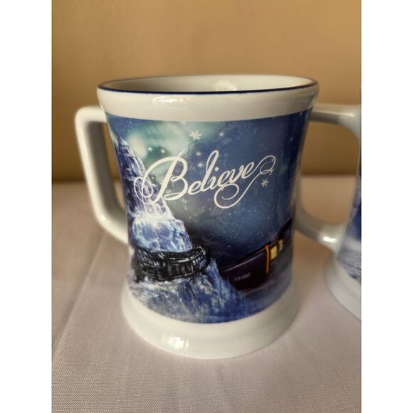 2 Polar Express Embossed Train Believe Mug Warner Brothers - Picture 6 of 9